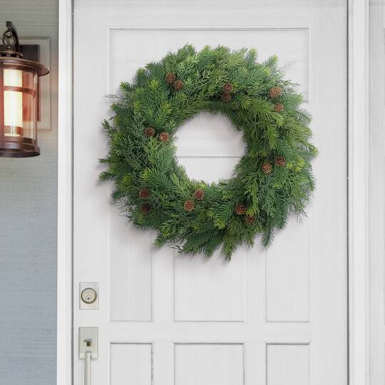 24" Soft Tipped Pinecones Adorned Artificial Christmas Wreath